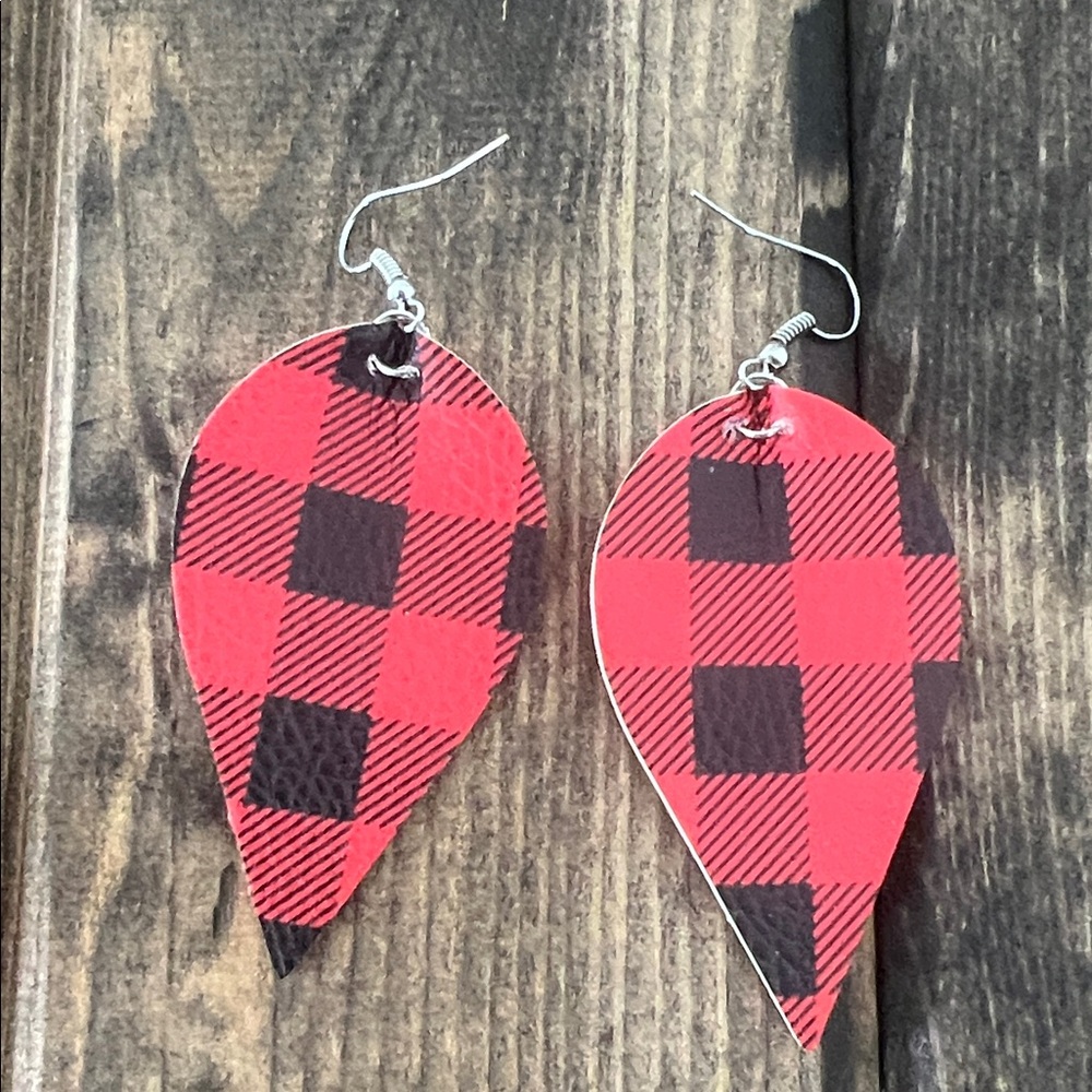 Red and Black Plaid Teardrop Earrings